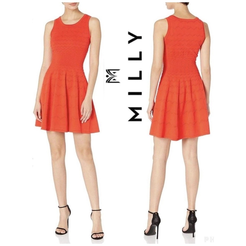 Milly Degrade Chevron Flare Knit Dress Women's Sz S Festive Cocktail Party Chic